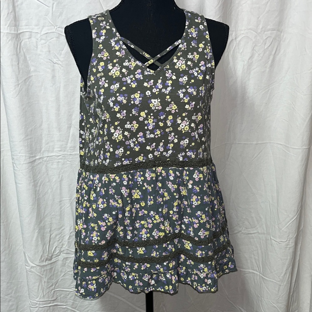 Justice Floral Tank Top - Black and White